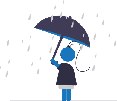 Icona di donna con ombrello sotto la pioggia